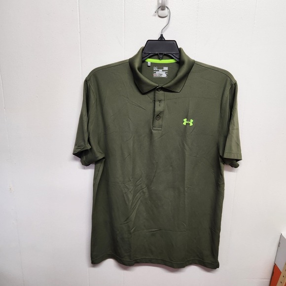 Under Armour Polo Shirt Mens Large Green HeatGear Loose Golf Embroidered Logo - Picture 1 of 7